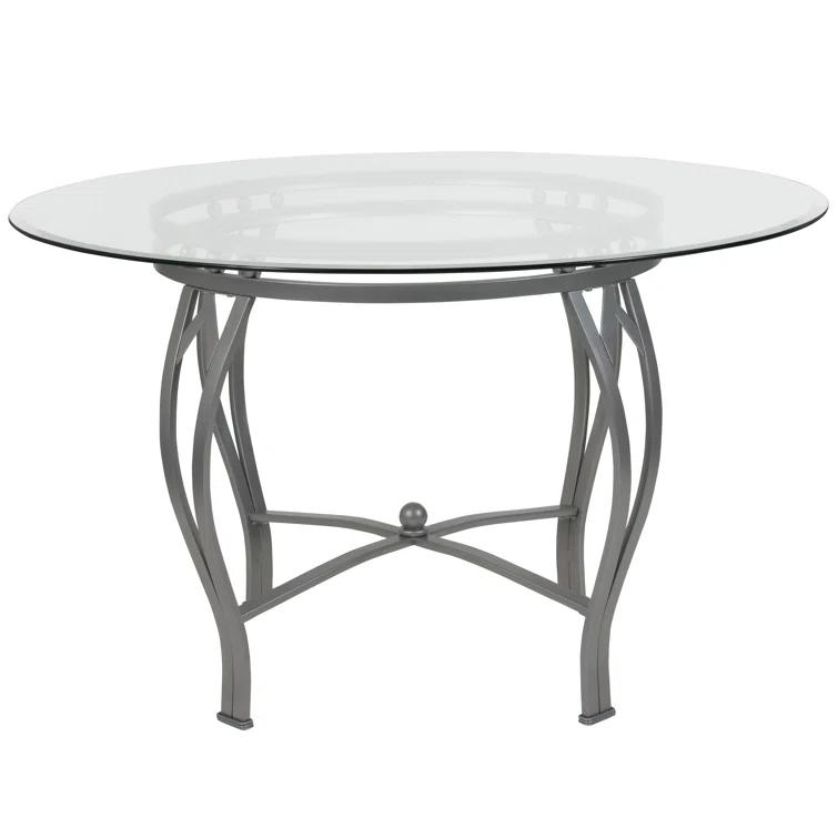 Flash Furniture Syracuse Round Glass Dining Table with Bowed Out Metal Frame