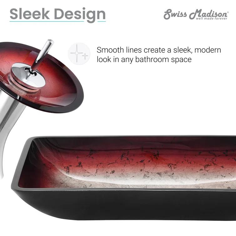 Cascade Rectangular Glass Vessel Sink with Faucet