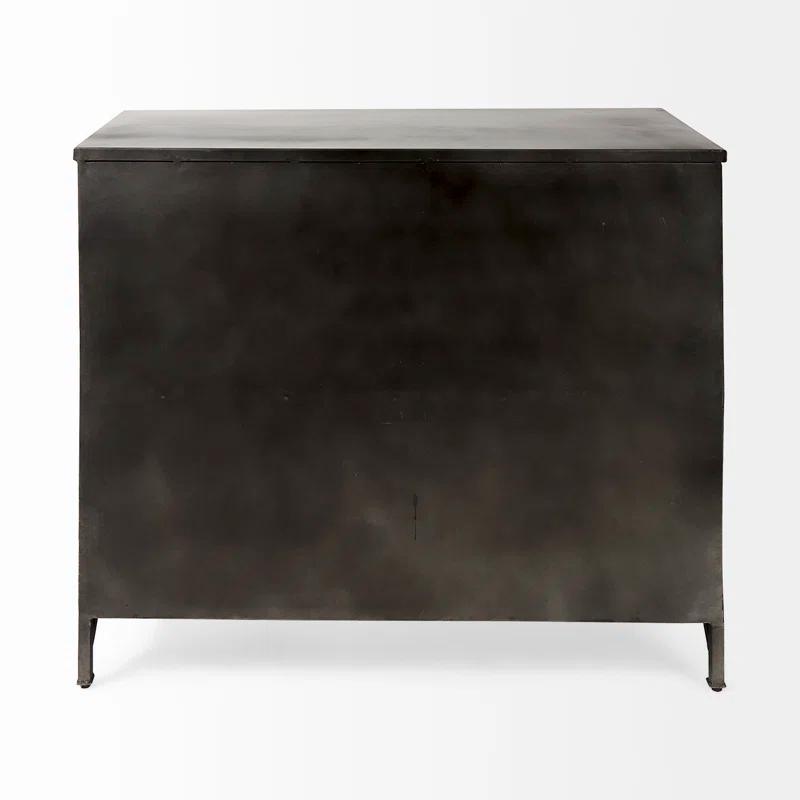 Poppy Black Iron Glass Paneled Distressed Sideboard with Storage