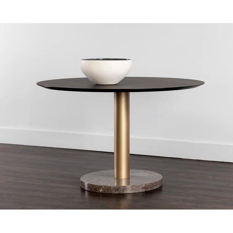 Gray and Gold Round Marble Wood Dining Table