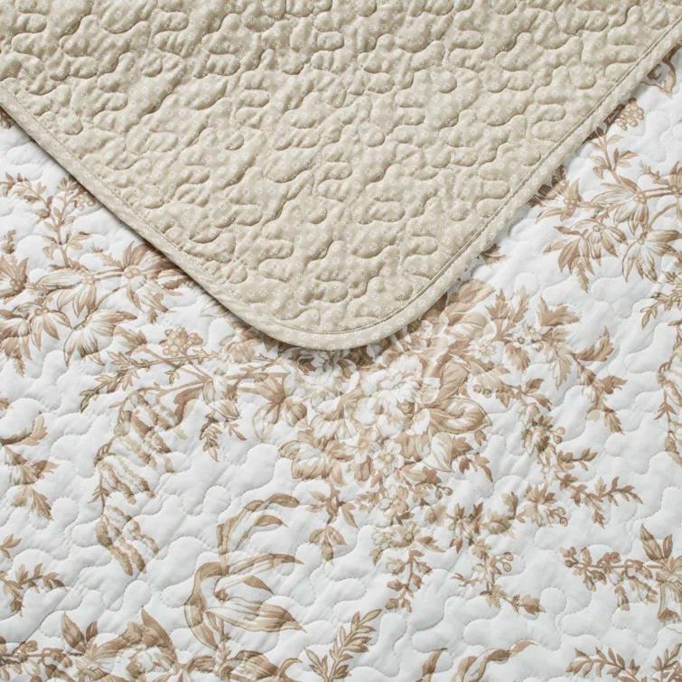 Laura Ashley Full/Queen Bedford Reversible Quilt Set Mocha: Includes 2 Shams, Machine Washable