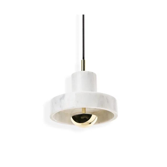 Geometric White Marble & Brass LED Pendant Light