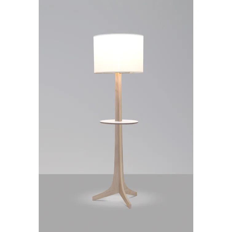 Nauta White Linen Shade Tripod Floor Lamp in Brushed Brass