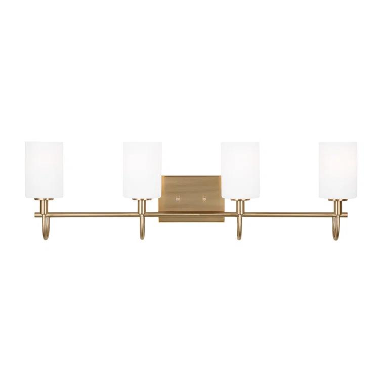 Alvin Modern Satin Brass 4-Light Vanity with Etched Glass