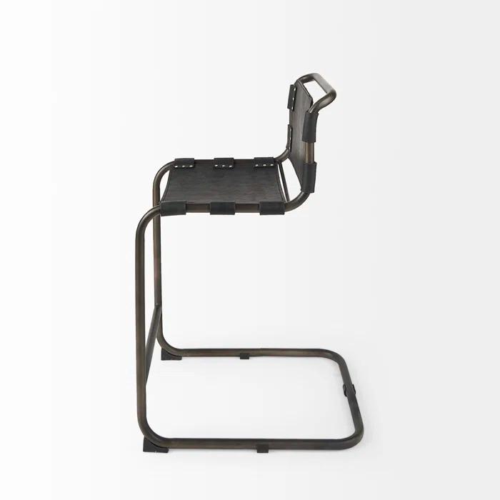 Berbick Black Leather and Iron Counter Stool, 26" Seat Height