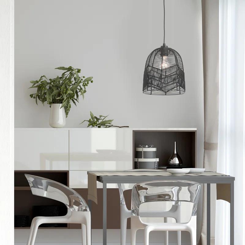 10"W Amher 1-Light Black Rattan Pendant Light