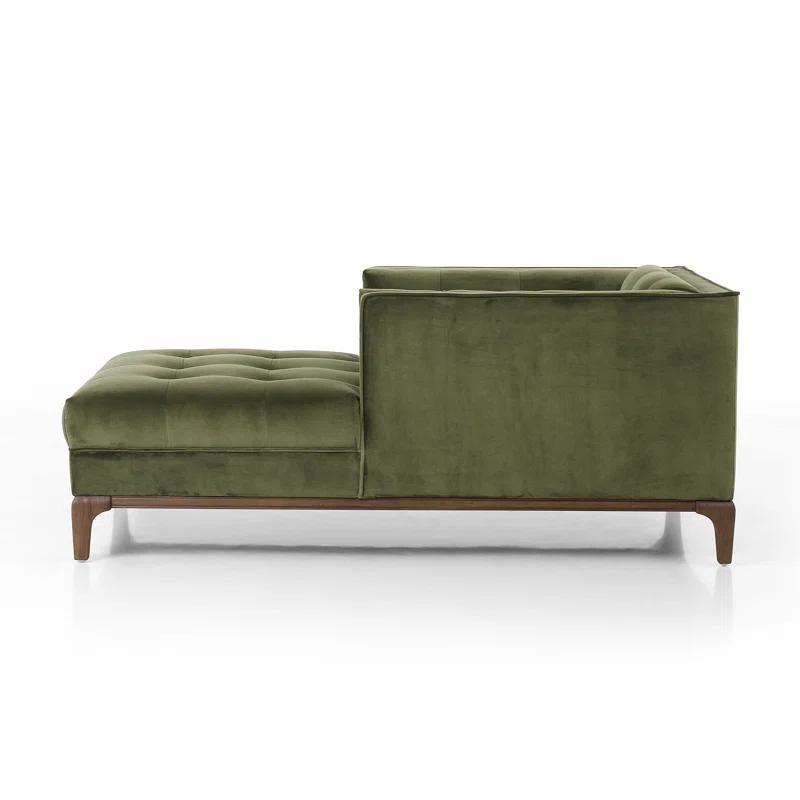 Sapphire Olive Velvet Handcrafted Contemporary Sofa Chaise