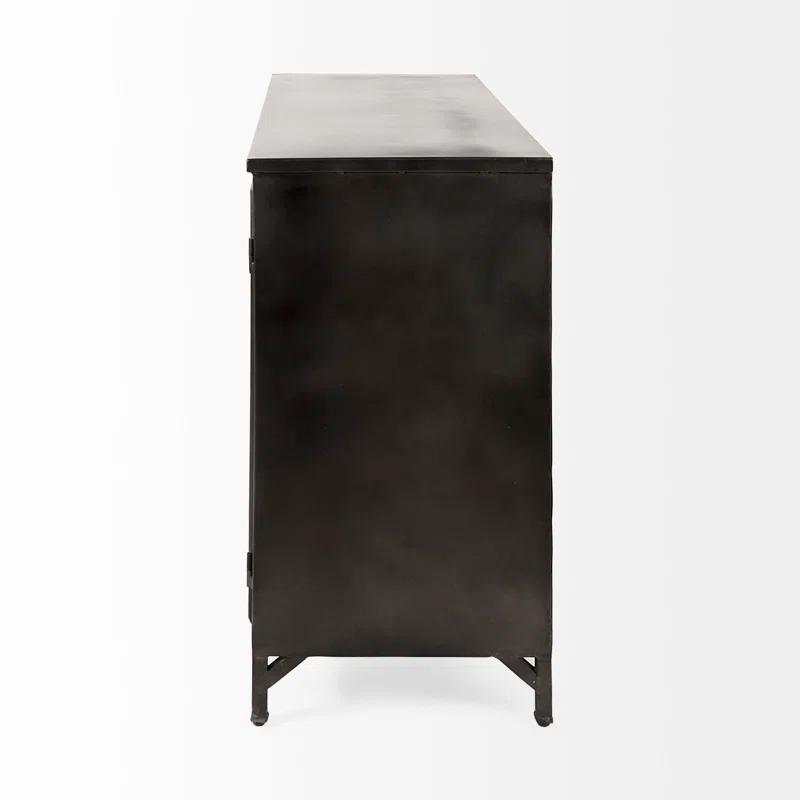 Poppy Black Iron Glass Paneled Distressed Sideboard with Storage