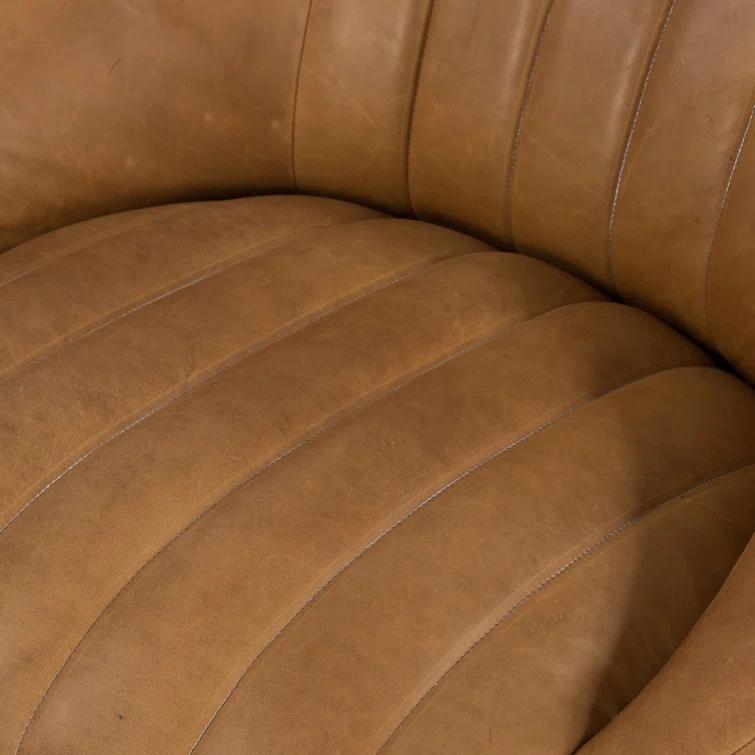 Sienna Brown Top Grain Leather Swivel Barrel Chair