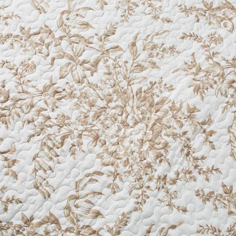 Laura Ashley Full/Queen Bedford Reversible Quilt Set Mocha: Includes 2 Shams, Machine Washable