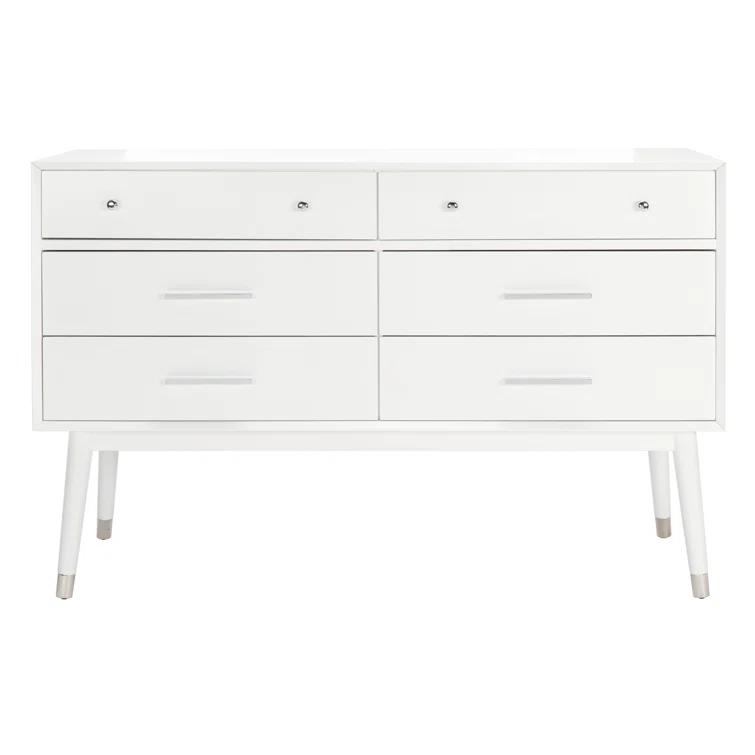 Mid-Century Double Dresser with Felt-Lined Drawer, White/Silver