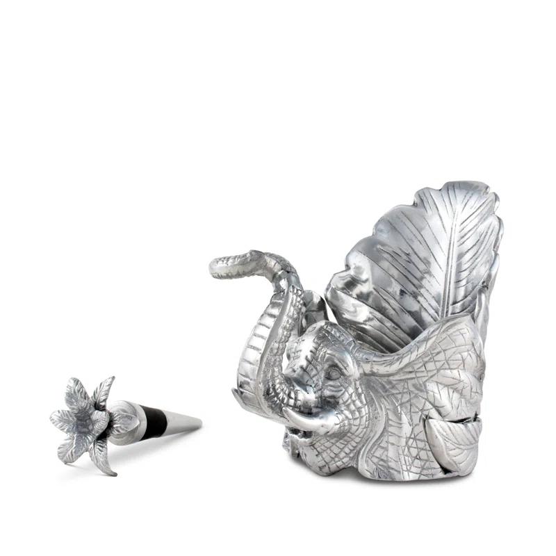 Arthur Court Designs Elephant Wine Caddy and Bottle Stopper
