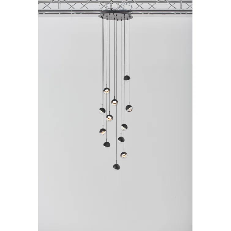Black Glass LED Globe Pendant Light, 12-Light