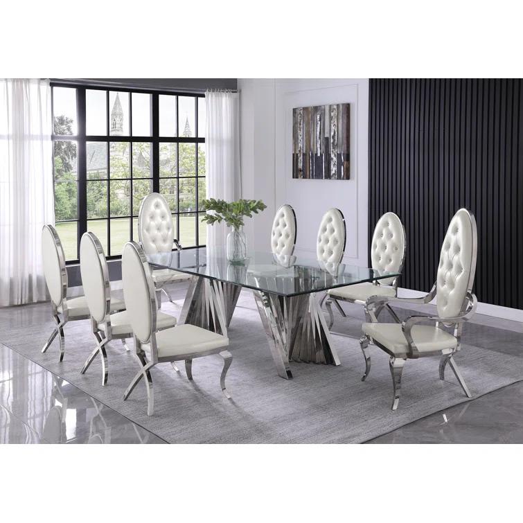 - Person Glass Top Double Pedestal Dining Set