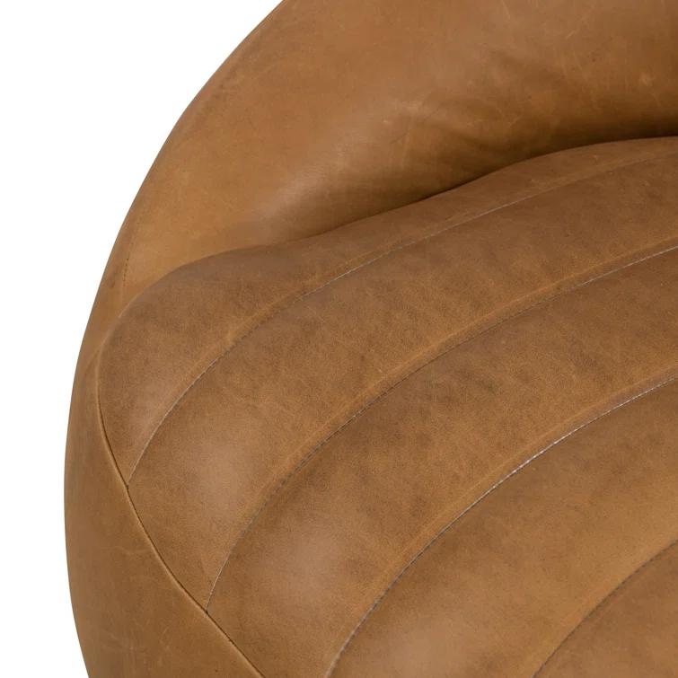 Sienna Brown Top Grain Leather Swivel Barrel Chair