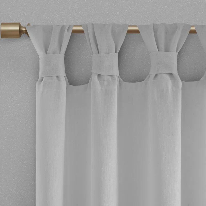 Rosette Floral Embellished Cuff Tab Top Solid Curtain Panel