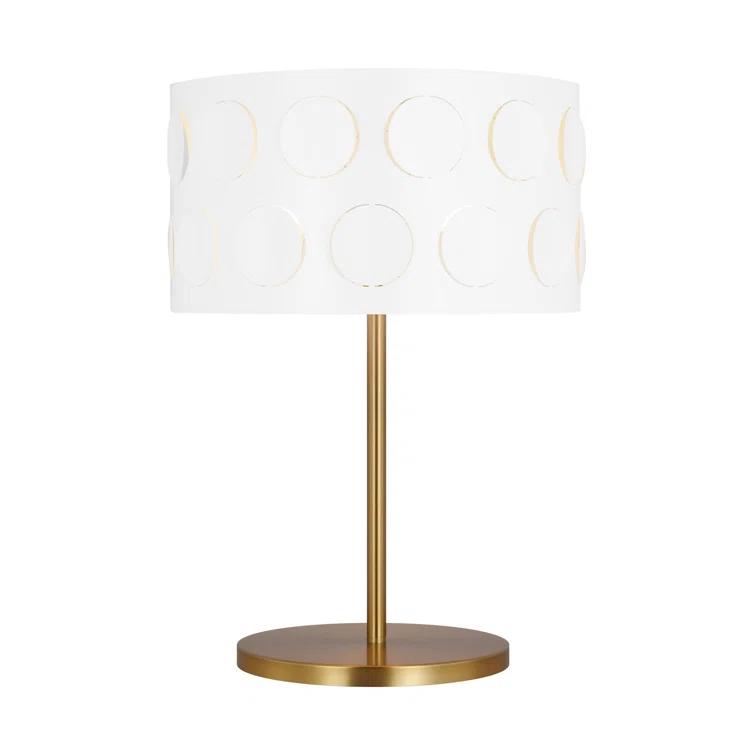 Dottie 22'' White Linen Perforated Table Lamp in Burnished Brass