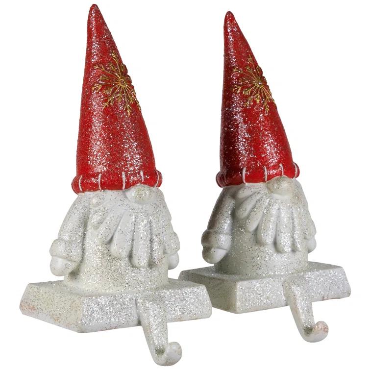 Northlight Seasonal Glittered Gnome Christmas Stocking Holders - 8.25" - Set Of 2 (Set of 2)