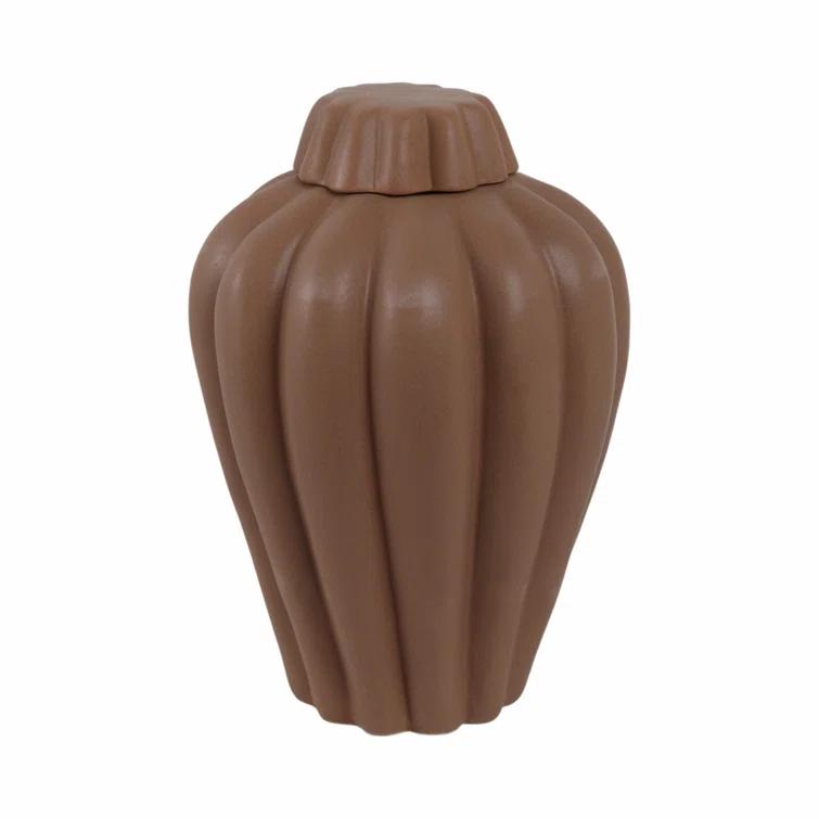 Handmade Brown Stoneware Jar with Lid, 12"
