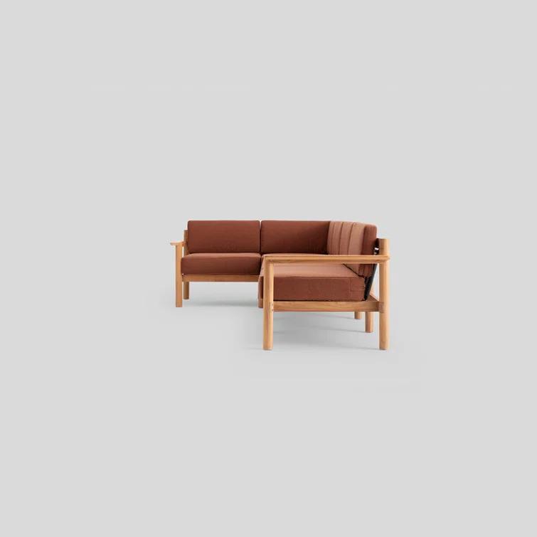 Haven 5-Piece Teak Outdoor Sectional with Sunbrella Cushions and Wooden Armrest