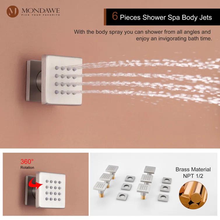 Herathena 3 Functions Wall Mounted Luxury Shower System with 6 Body Jets (Rough-in Valve Included)
