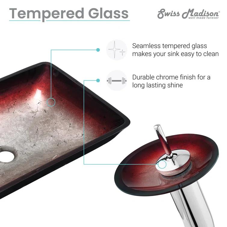 Cascade Rectangular Glass Vessel Sink with Faucet