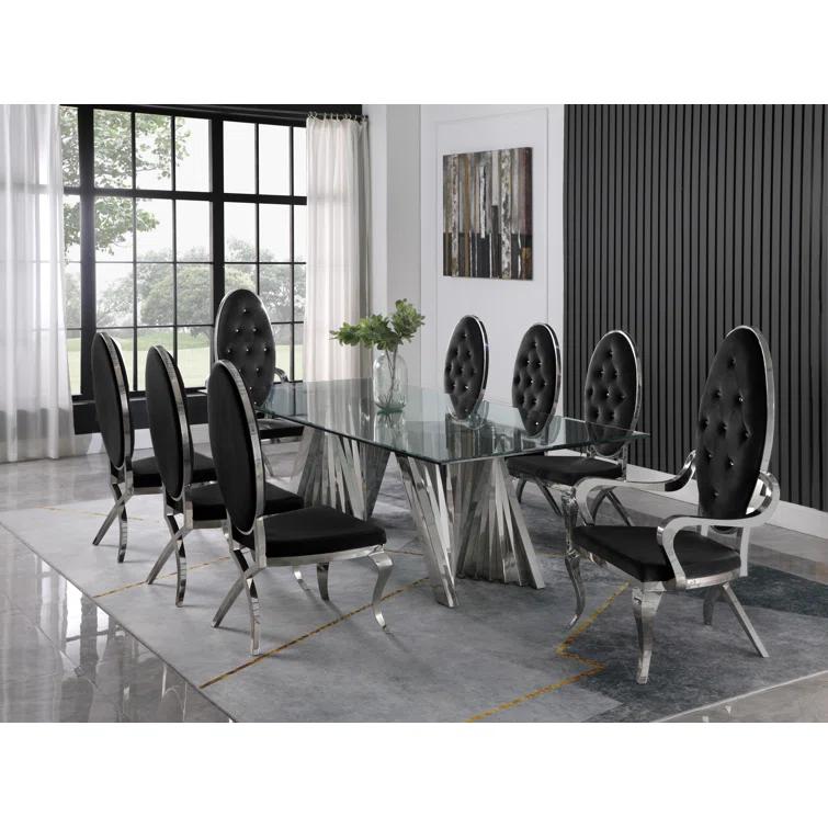 - Person Glass Top Double Pedestal Dining Set