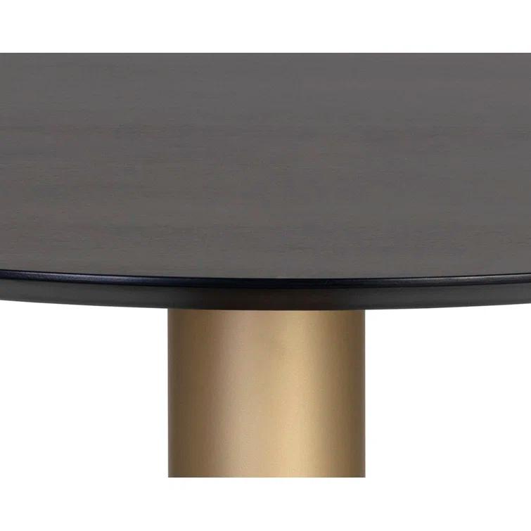Gray and Gold Round Marble Wood Dining Table