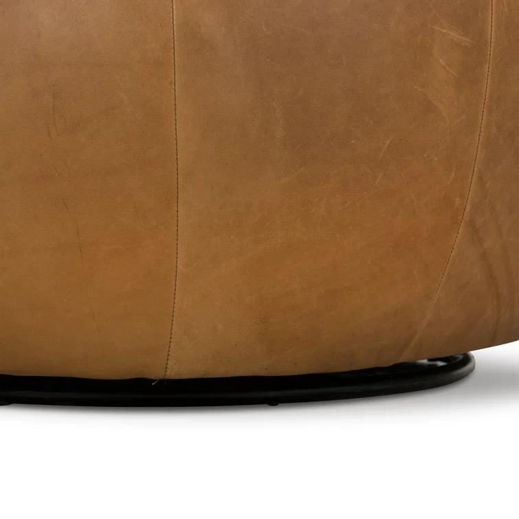 Sienna Brown Top Grain Leather Swivel Barrel Chair