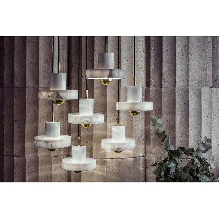 Geometric White Marble & Brass LED Pendant Light
