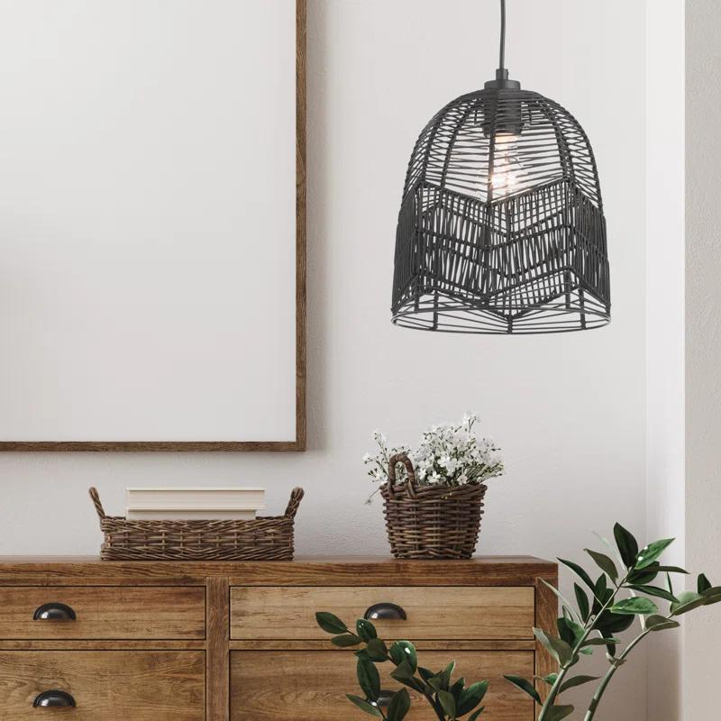 10"W Amher 1-Light Black Rattan Pendant Light