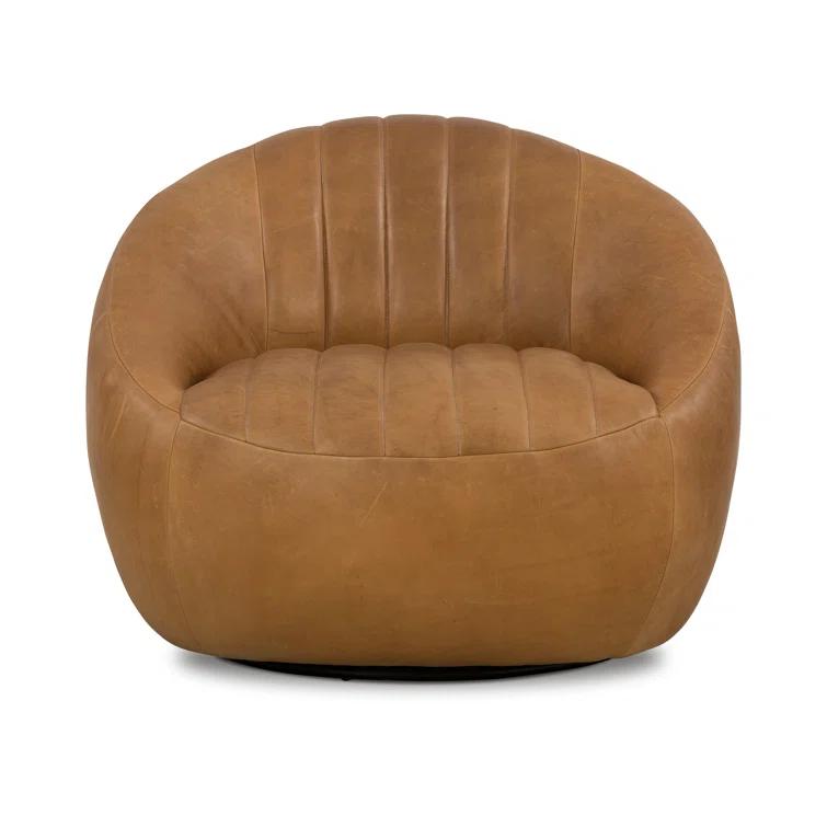 Sienna Brown Top Grain Leather Swivel Barrel Chair