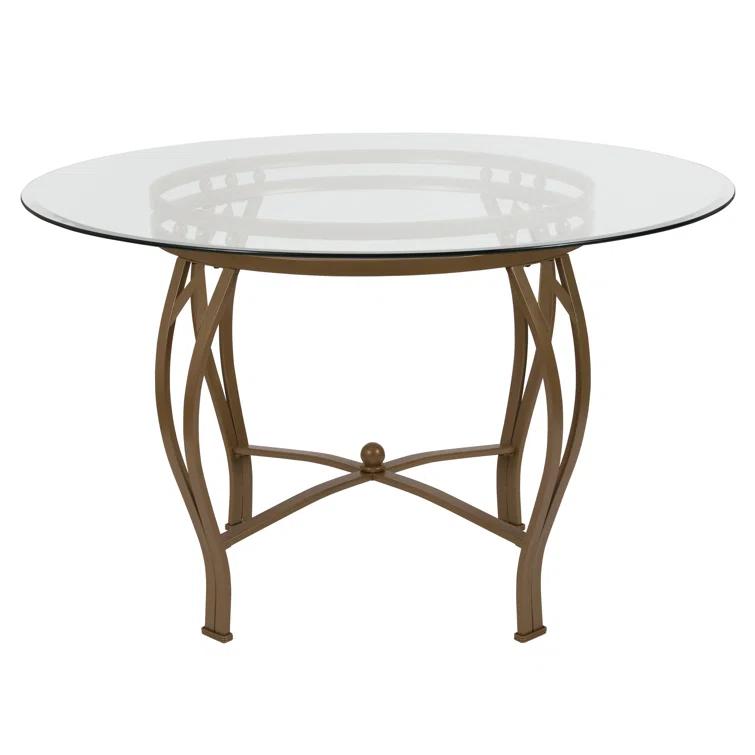 Syracuse Round Glass Dining Table with Bowed Out Metal Frame