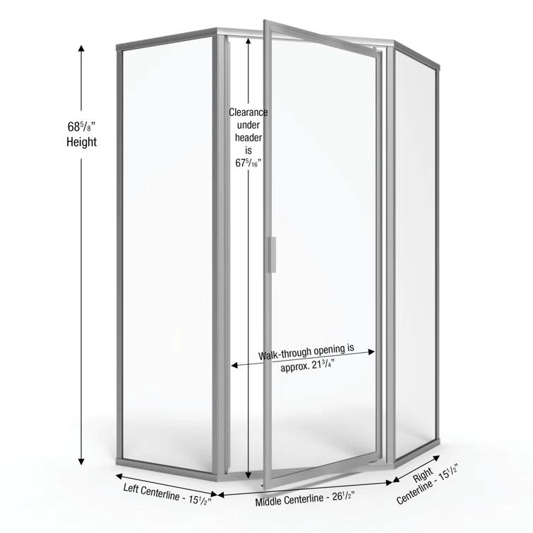 Deluxe 57.5'' W 68.6'' H Framed Neo-angle Reversible Shower Enclosure