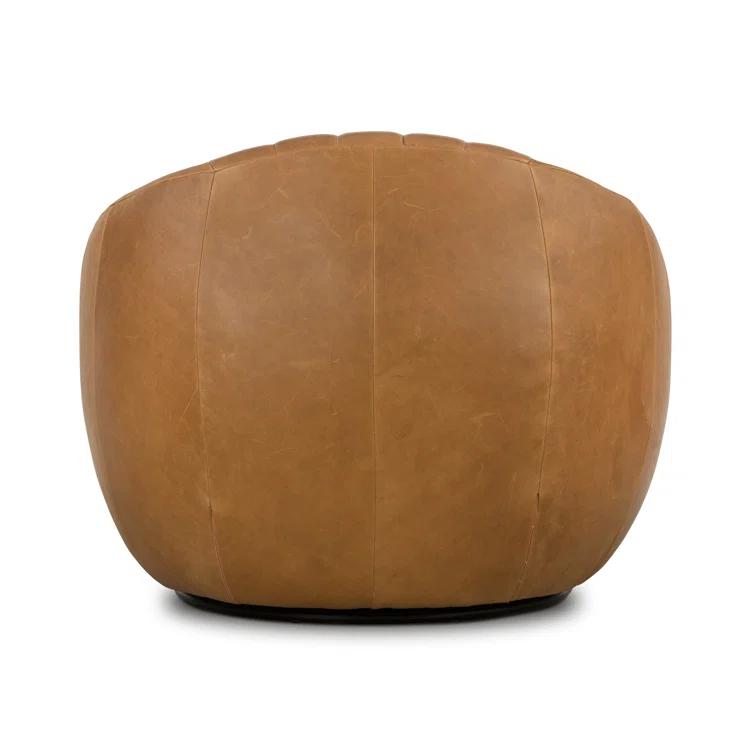 Sienna Brown Top Grain Leather Swivel Barrel Chair