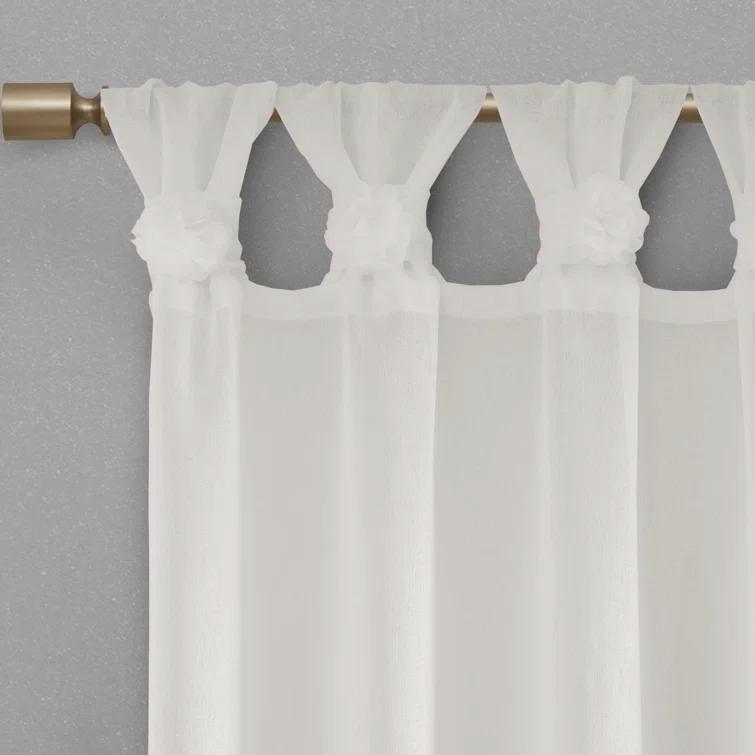 Rosette Floral Embellished Cuff Tab Top Solid Curtain Panel