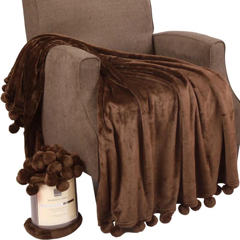 Flannel Fleece Pom Pom Blanket