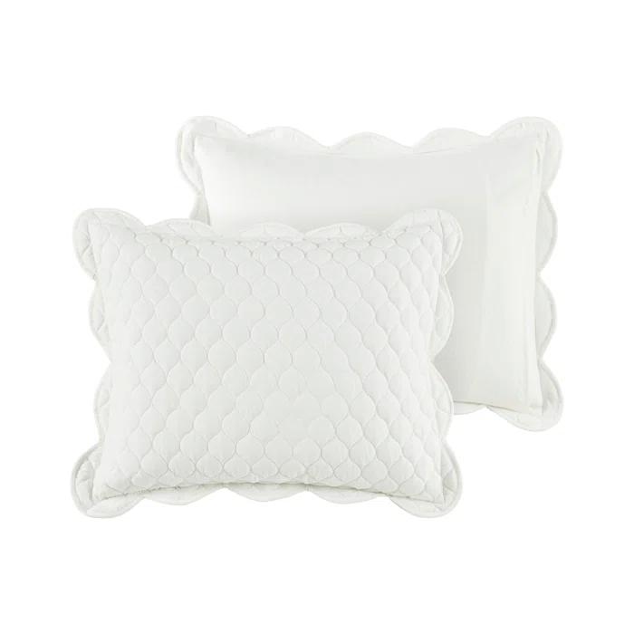 Solid Color 3 Piece Scalloped Edge Crinkle Microfiber Quilt Set