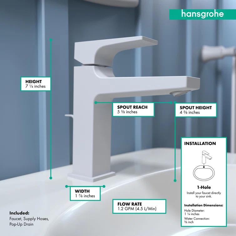 Hansgrohe Metropol Single-Hole Faucet 110 with Lever Handle and Drain Assembly, 1.2 GPM