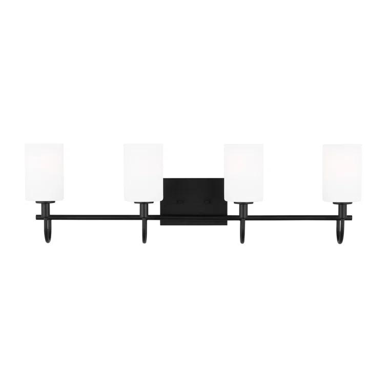 Alvin 4-Light Midnight Black Vanity with Etched White Glass