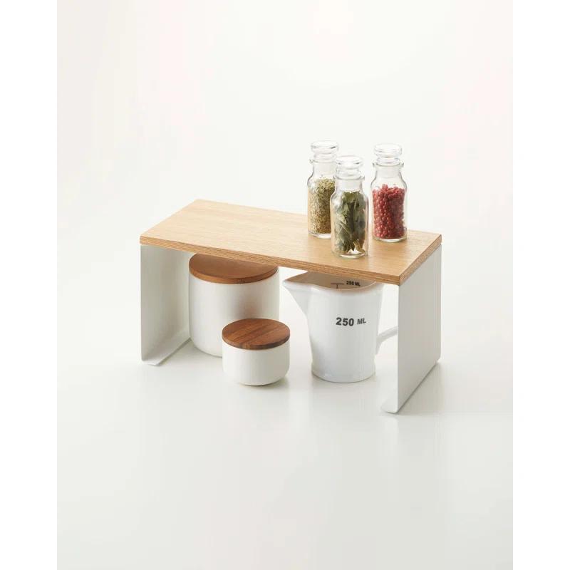 Tosca Yamazaki Home Wood-Top Stackable Kitchen Rack, Modern Counter Shelf Organizer