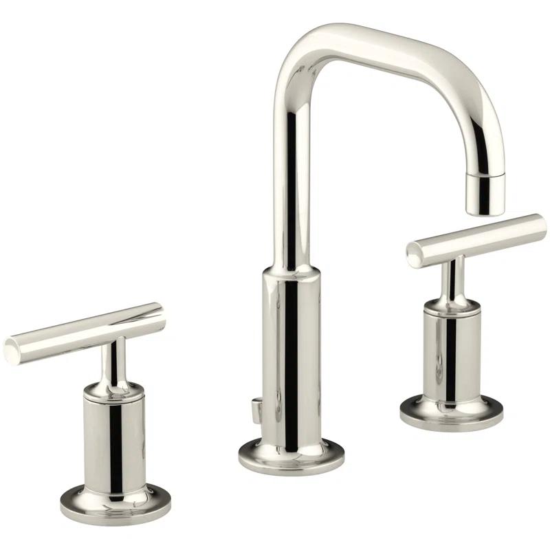 Purist® Widespread Faucet with Drain Assembly Low Lever Handles and Low Gooseneck Spout