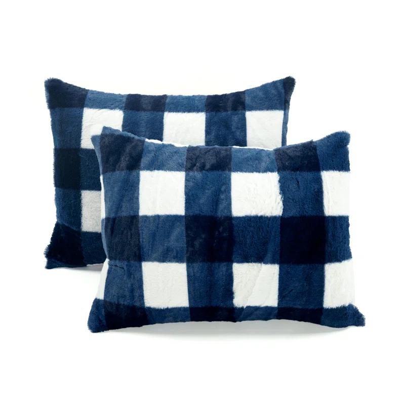 Plaid Faux Fur Microfiber 2 Piece Comforter Set (Set of 2)