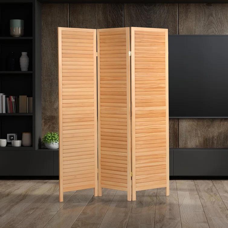Oriental Furniture 6 ft. Tall Wooden Louvered Room Divider Natural - 3 Panel