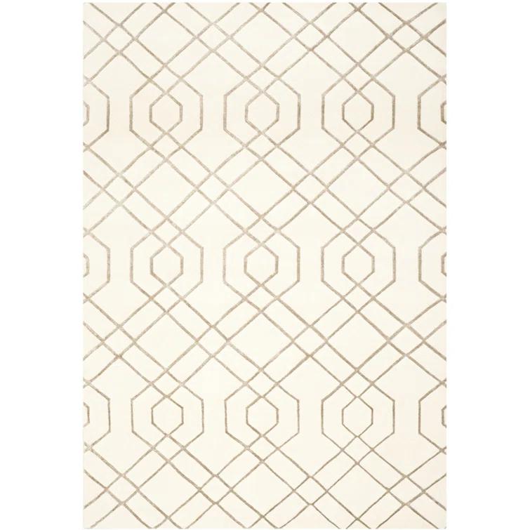 Ivory Hand-Knotted Wool Geometric 10' x 14' Area Rug