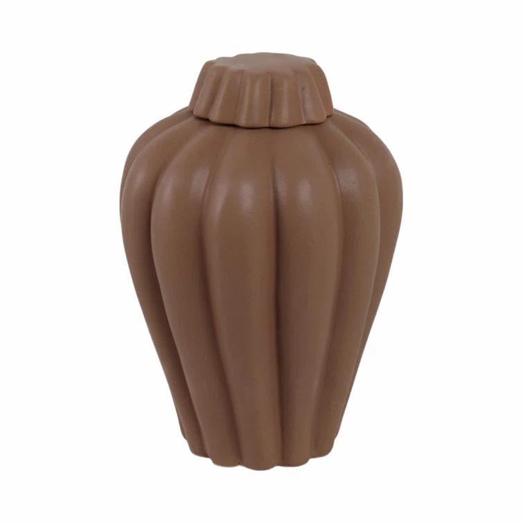Handmade Brown Stoneware Jar with Lid, 12"