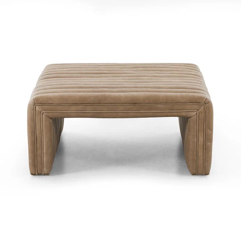 36'' Square Augustine Tufted Leather Ottoman in Palermo Drift