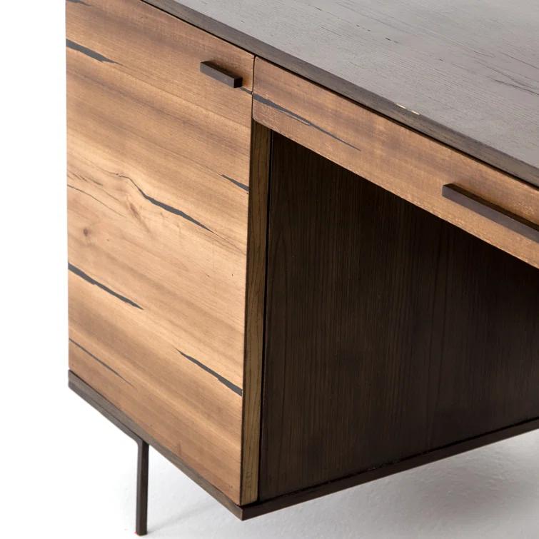 Natural Wood and Iron Home Office Desk with Drawer