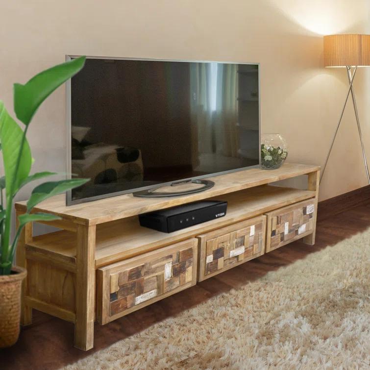 Chic Teak Mosaic 70" Reclaimed Teak TV Stand with Storage