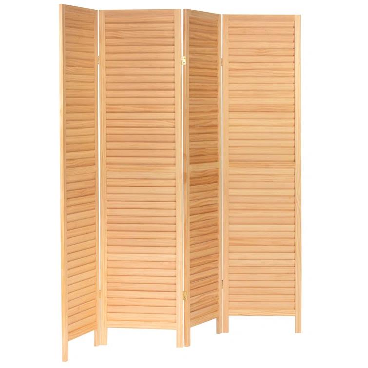 Oriental Furniture 6 ft. Tall Wooden Louvered Room Divider Natural - 4 Panel